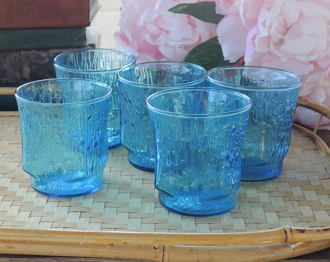 Anchor Hocking Tiki Bar Glasses Set of 5 Pagoda Lazer Blue Etsy