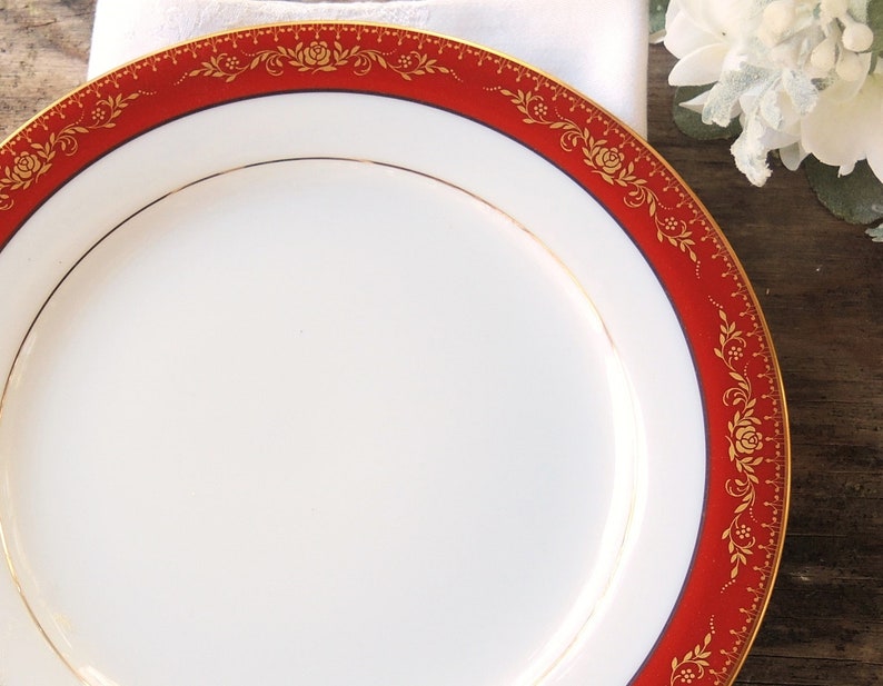 Noritake Goldhill Salad Plate Rusty Red and Gold Floral Pattern 6613 Wedding China Cake Plates Holiday Table Settings Ca 1965 1977 image 4