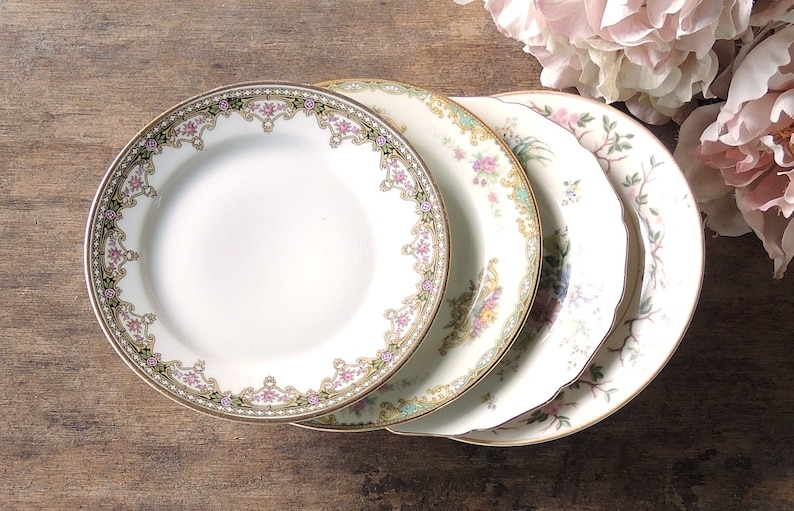 Mismatched Vintage Bread and Butter Plates Set of 4 Dessert Plates Bridesmaid Luncheon Tea Party Plates