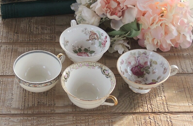 Mismatched Cottage Style Tea Cups Set of 4 Shabby Chic Tea - Etsy