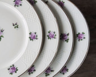 Crown Imperial China Ivory Basketweave and Rose Lunch Plates Set of 4 Fine Czech China Dinner Plates