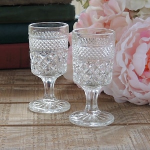 Anchor Hocking Wexford Stemmed Shot Glasses Set of 2 Cordial Glasses Vintage Glassware, Stemware Pressed Glass