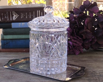 Lead Crystal Biscuit Jar Beveled  Fan Pattern Crystal Lidded Candy Jar Cookie Jar