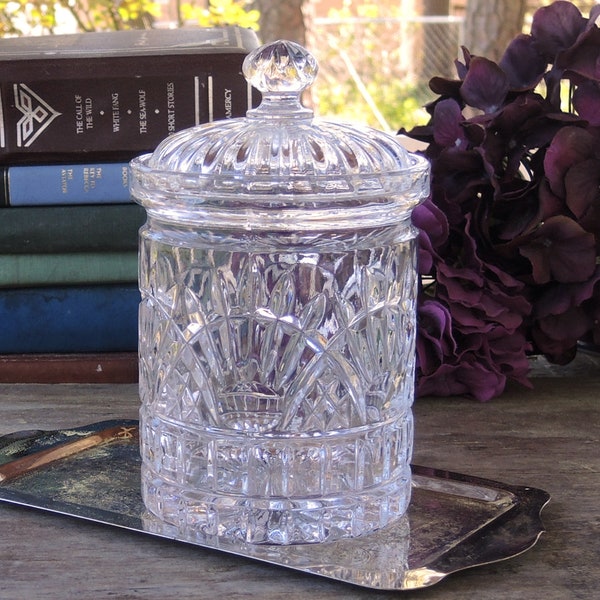 Lead Crystal Biscuit Jar Beveled  Fan Pattern Crystal Lidded Candy Jar Cookie Jar