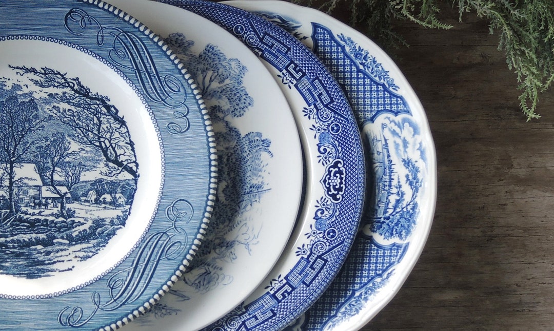 Mismatched Blue and White Dinner Plates for Weddings Set of 4 English ...