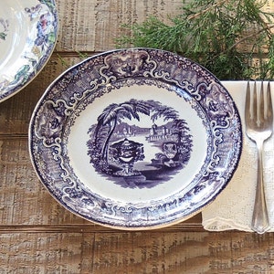 Flow Purple Transferware Salad Plate, Wedgwood Washington Vase China, RARE,  Tea Party, Rustic Cottage Style Decor,  Ca. 1850's