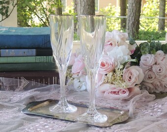 Set of 2 Lenox Debut Platinum Rim Champagne Flutes Coupe Champagne Glasses Toasting Flutes Bride and Groom Original Labels