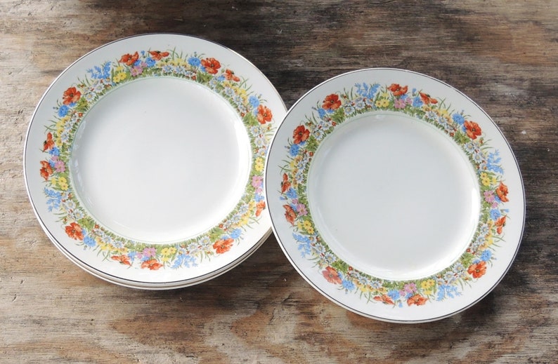 Empire China Flanders Salad Plates Set of 4 Orange Poppies Pattern Made in England Tea Party Plates Cottage Style Wedding China