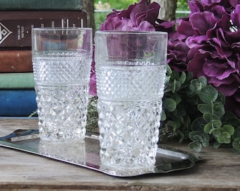 Anchor Hocking Wexford Iced Tea Glasses Set of 2 Pressed Glass All Purpose Glasses