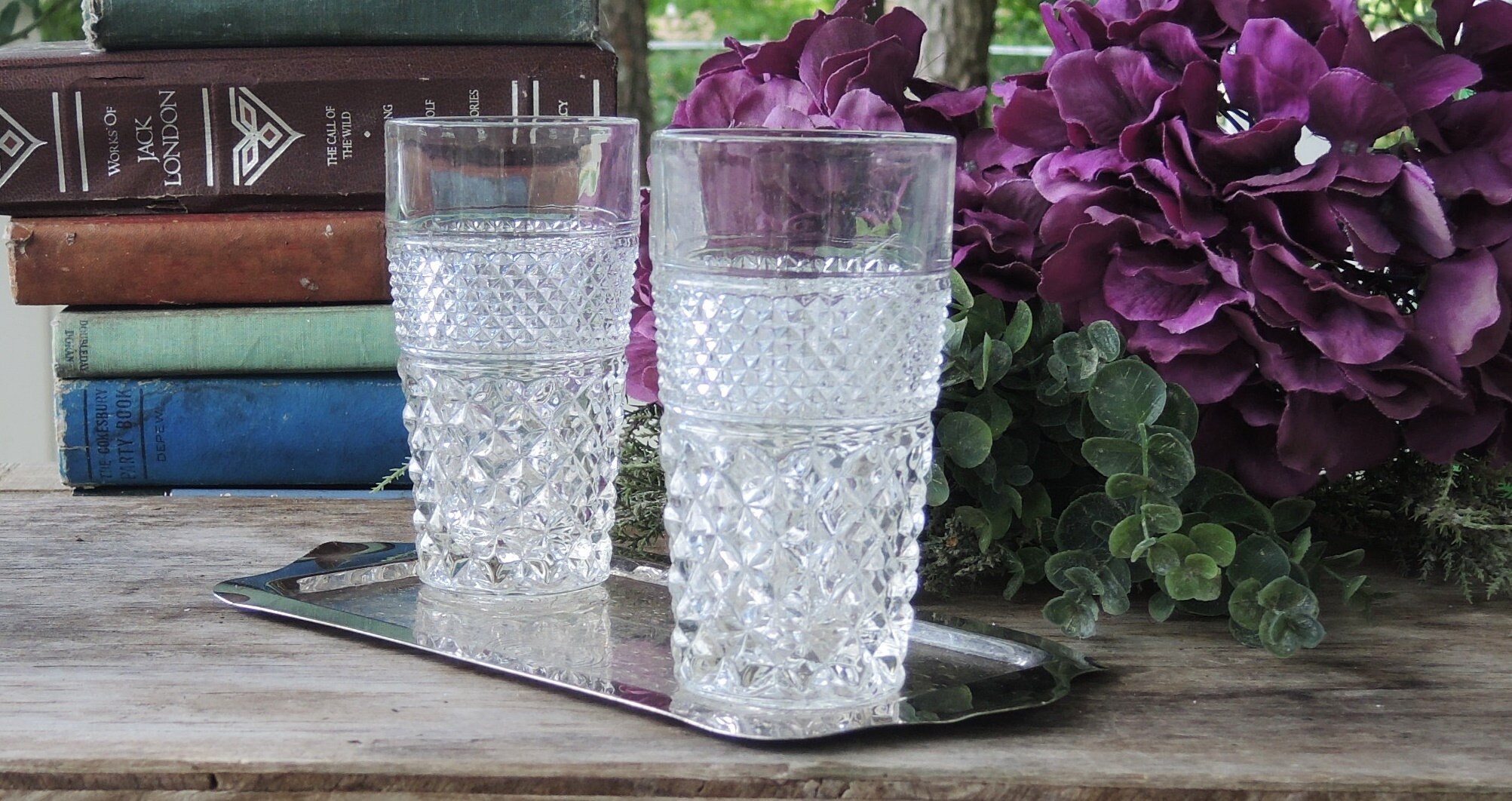 Anchor Hocking Wexford Iced Tea Glasses Set of 2 Pressed Glass All  display picture 1
