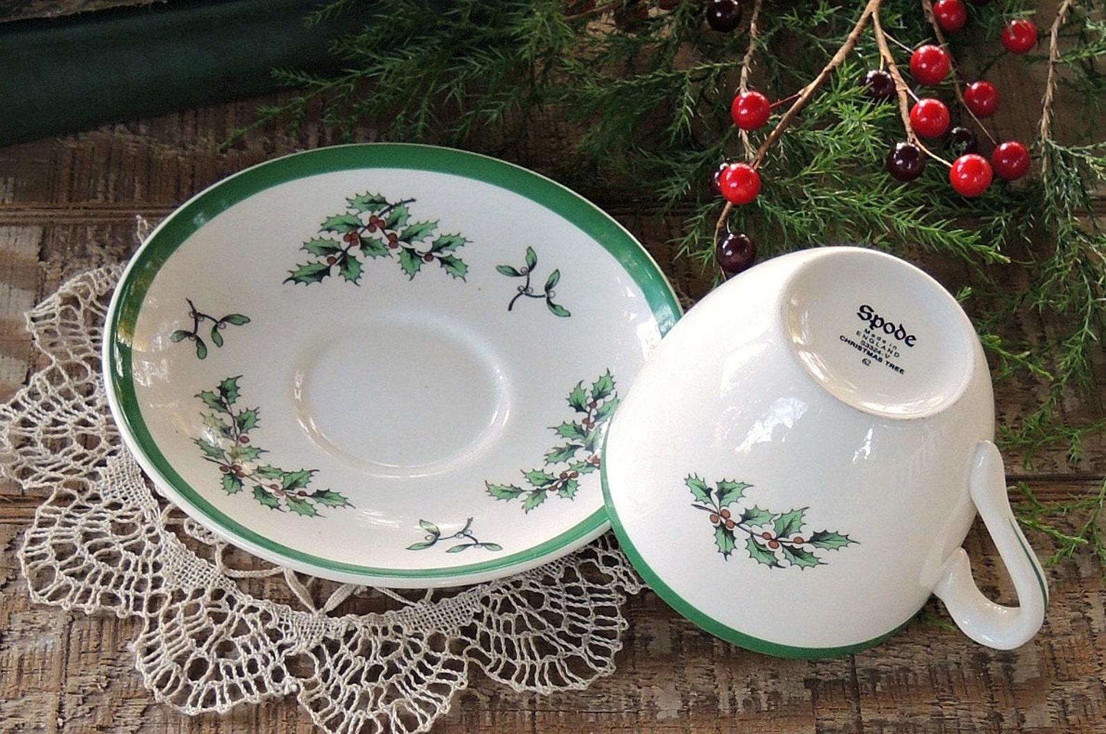 Spode Christmas Tree Tea Cup and Saucer Set English China Tea Etsy