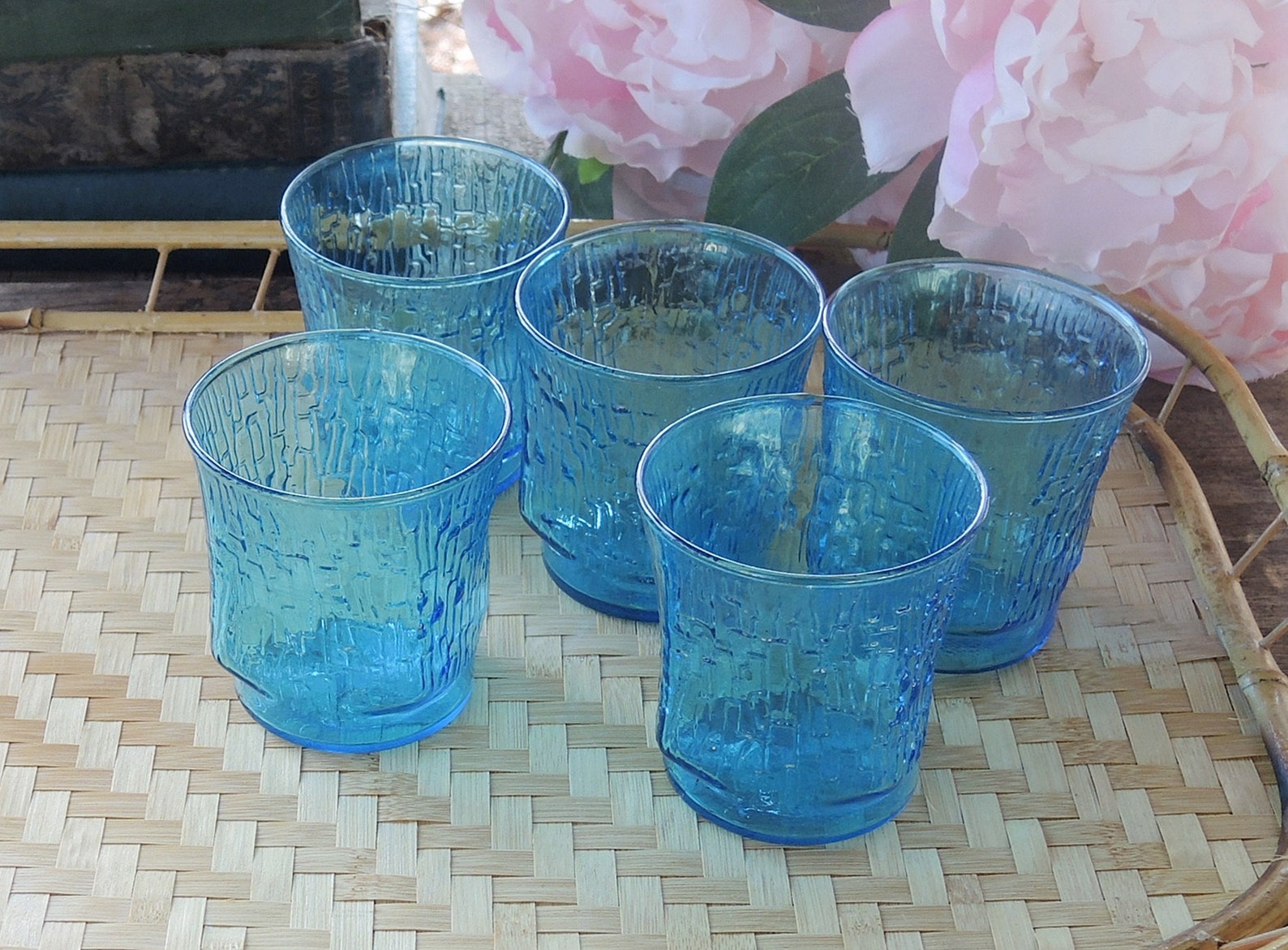 Anchor Hocking Tiki Bar Glasses Set of 5 Pagoda Lazer Blue Etsy