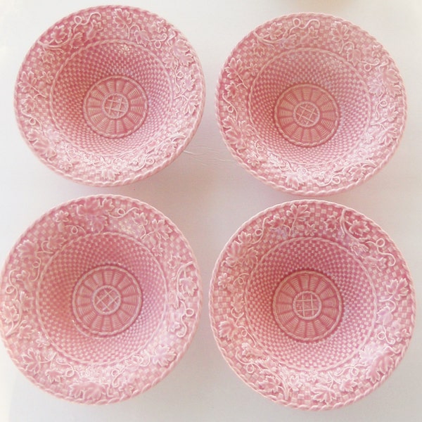 Vintage Bordallo Pinheiro Majolica Pink Soup Bowls, Set of 4, Earthenware, Cottage Style, Weddings, Tea Party, Portugal, Art Pottery