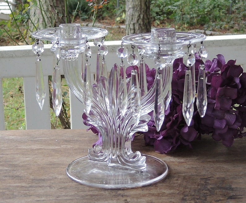Double Arm Crystal Candelabra Candle Holders with Prisms and Etsy
