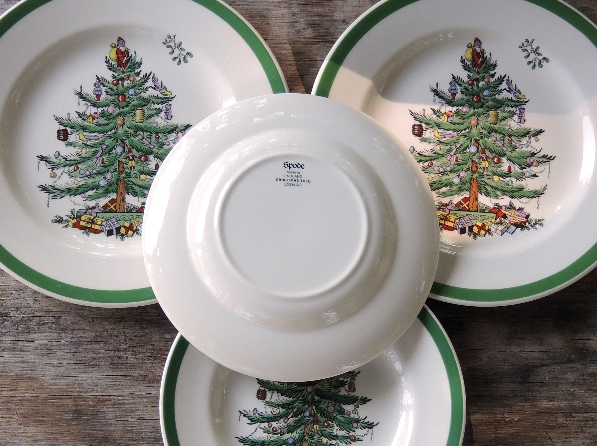Spode クリスマスツリー プレート4枚セット 英国製】スポード