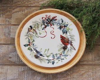 Lenox Winter Greetings Holiday Decorative Plate, Cake Plate, Salad Plate, Instant Home Decor Ca. 1995
