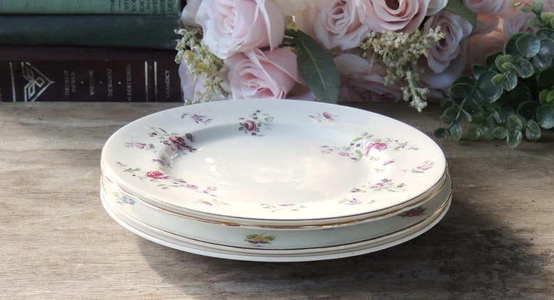 Mismatched Pink Floral Salad Plates Set of 4 English Cottage Style Bright Floral Plates Mix and Match China Bridesmaid Luncheon Bild 5