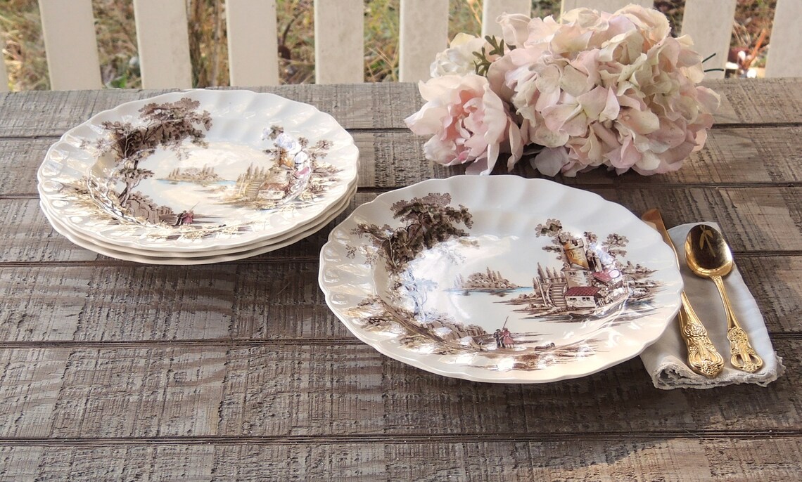 Johnson Brothers The Old Mill Dinner Plates Set of 4 Brown Etsy