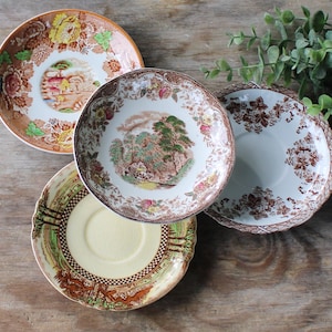 Mismatched Brown Transferware Saucers Set of 4 English China Plates Replacement China