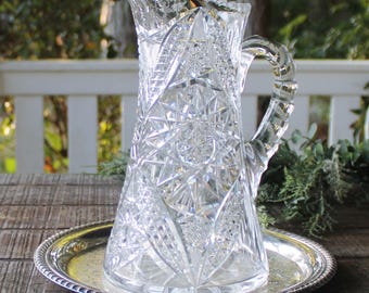Gorgeous Antique American Brilliant Period Pitcher ABP Cut Crystal Pitcher with Hobstar Pattern Lead Crystal Ca. Late 1800's - Early 1900's