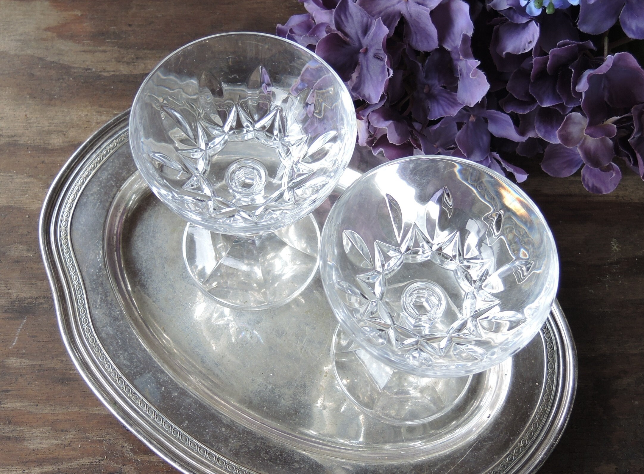Vintage Cut Crystal Champagne Glasses Set of 2 Tall Sherbet Etsy UK