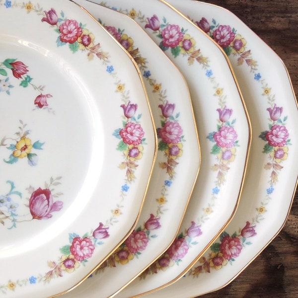 Crown Imperial China Ivory Rose Salad Plates Set of 4 Fine Czech China Plates