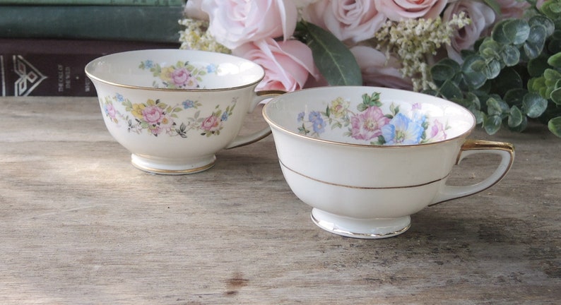 Mismatched Cottage Style Teacups Set of 4 Mix and Match English Cottage Style, Soy Candle Cups, Bridesmaid Gifts image 6