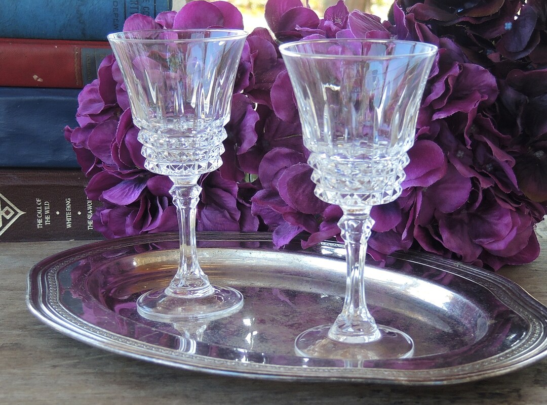 Brilliant Cut Crystal Sherry Glasses Set of 2 Port Wine Goblets Bar