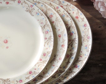 Taylor Smith Taylor Salad Plates Set of 4 Shabby Cottage Style Tea Party, Farmhouse Tableware Wedding, Bridesmaid Gift, Ca. 1940s