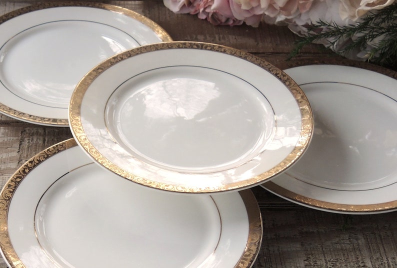Sango Deville White and Gold Dinner Plates Set of 4 Gold Etsy