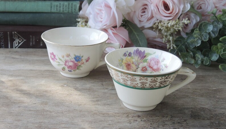 Mismatched Cottage Style Teacups Set of 4 Mix and Match English Cottage Style, Soy Candle Cups, Bridesmaid Gifts image 5