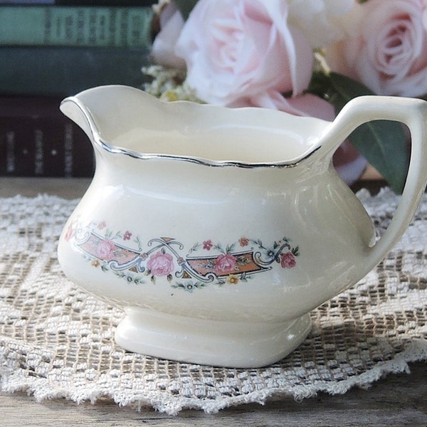 W.S. George Lido Flower Rim Creamer Cottage Style Tea Party, Romantic Farmhouse Style