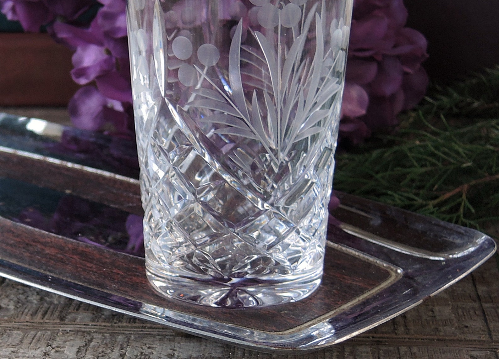 Brilliant Cut Floral Etched Leaded Crystal High Ball Glasses Etsy