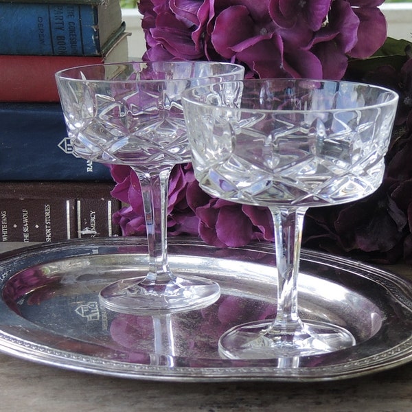 Gorham King Edward Champagne Glasses Set of 2 Bar Cart Glassware Brillant Cut DOF Full Lead Crystal Wedding Glasses Barware