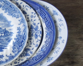 Mismatched Blue and White China Salad Plates Set of 4 Blue Transferware China Plates Bridal Luncheon