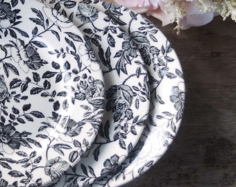 Churchill Black Peony Salad Plates Set of 3 Black and White China Made in England