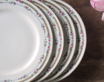 Limoges C. Ahrenfeldt Salad Plates Set Of 4 Depose Lunch Plates Pink Rose Blossoms Border