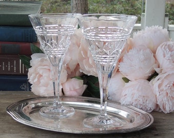Tall Champagne Flutes Set of 2 Toasting Flutes Bevel Cut Crystal Glassware, Stemware, Barware, Wedding Glasses