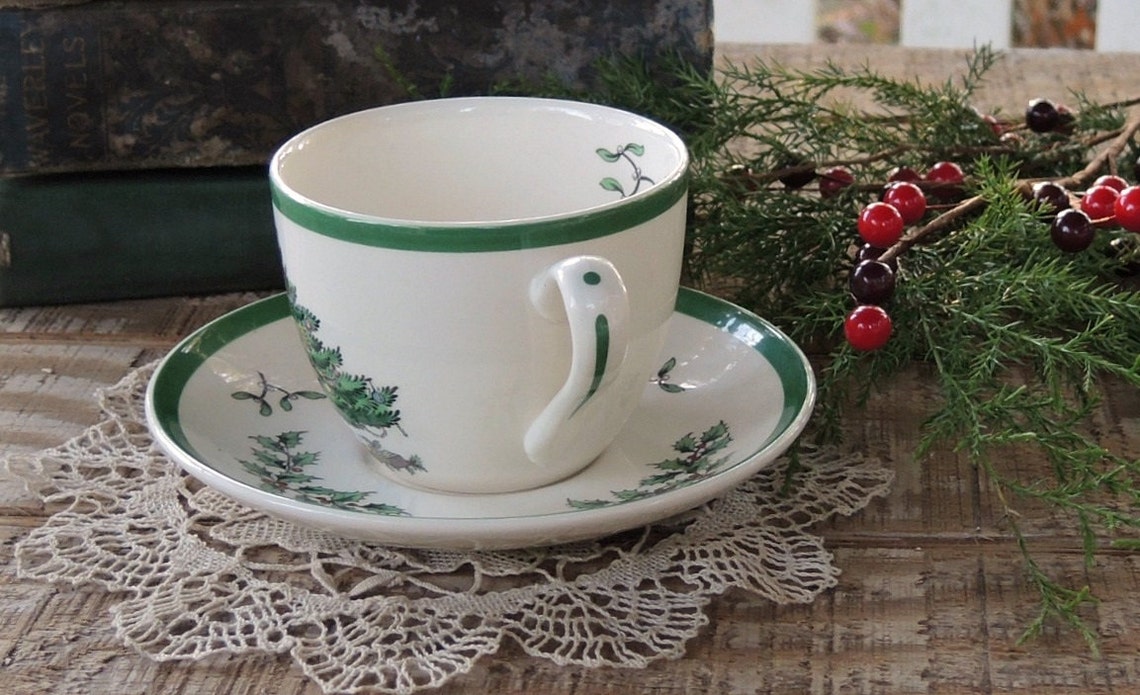 Spode Christmas Tree Tea Cup and Saucer Set English China Tea Etsy