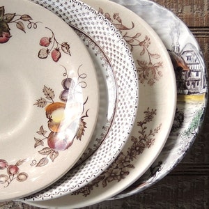 Mismatched Brown Transferware Saucers Set of 4 English China Plates Replacement China