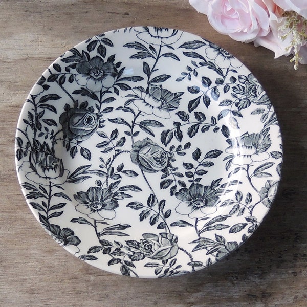Churchill Black Peony Dinner Plate Listing is for ONE Plate ONLY Black and White China Made in England