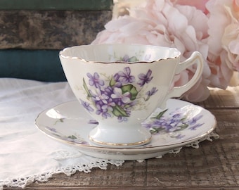 Spring Violets Rosetti Tea Cup and Saucer, Purple Violets Occupied Japan Made in Japan Bridesmaid Luncheon