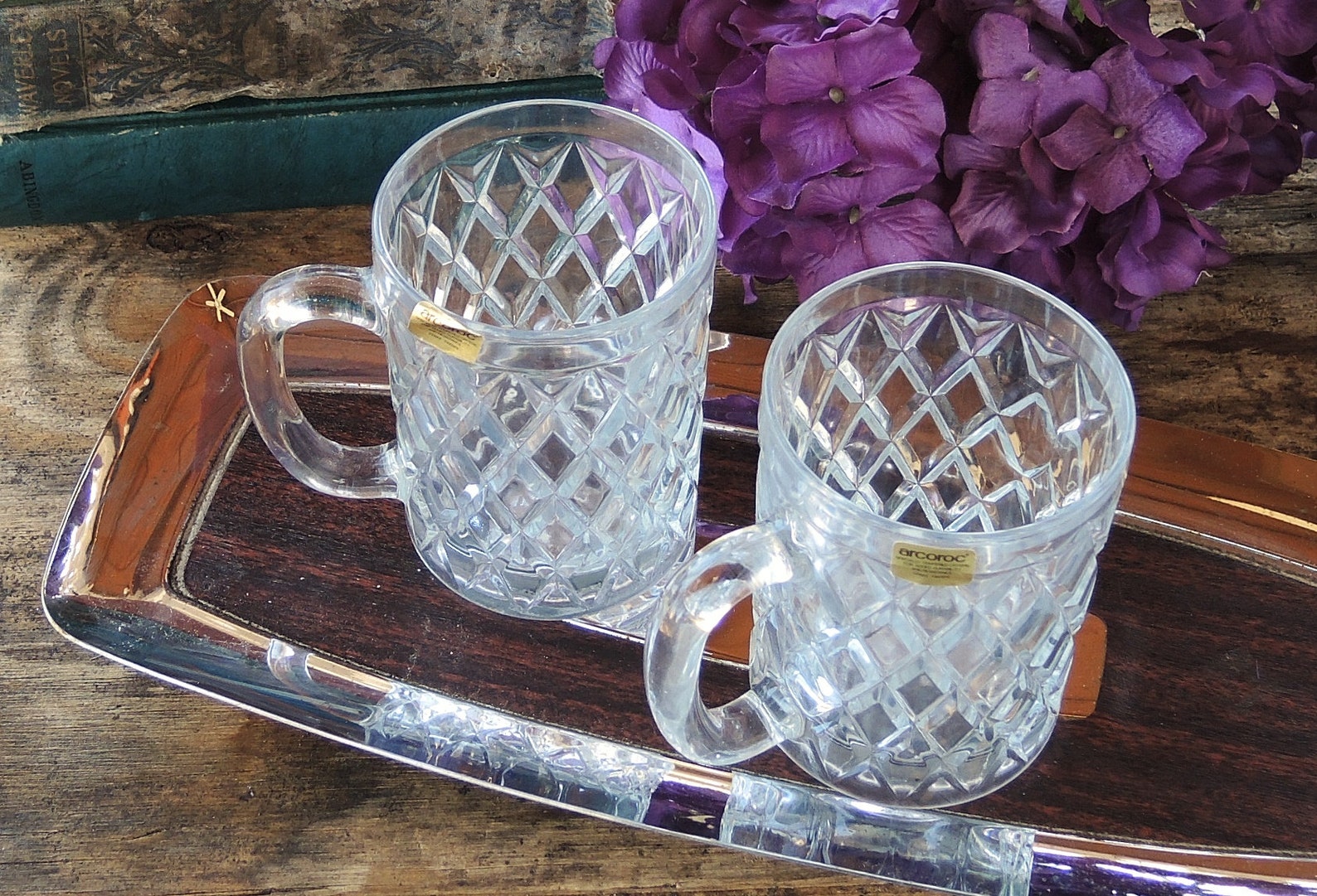 Set of 2 Arcoroc Specially Tempered Crystal Glass Mugs Cups Etsy