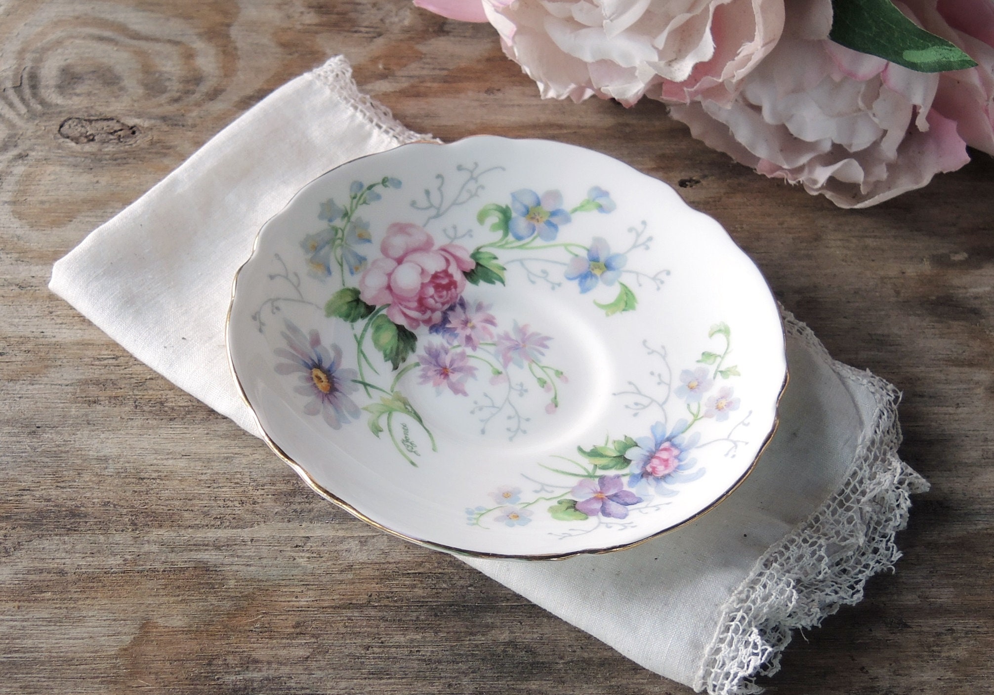 Crown Staffordshire Englands Glory Tea Cup and Saucer Set English