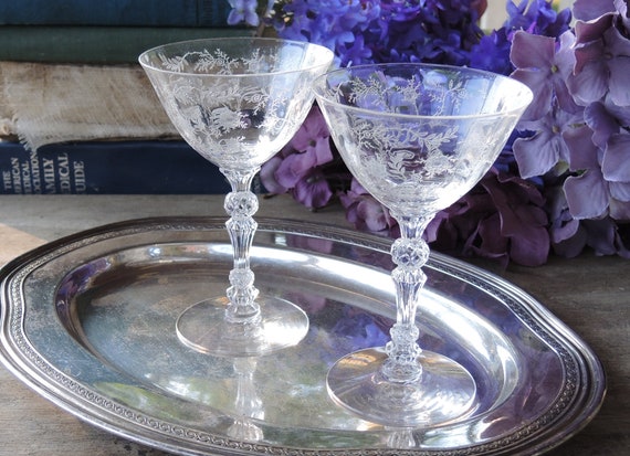 Liquor Cocktail Glasses Set of 2 Fostoria Chintz Fine Cut 