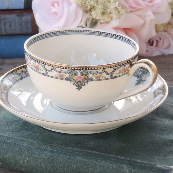 Mismatched Theodore Haviland Troy Teacup and Saucer, Limoges France and New York Bridesmaid Tea Set, Cottage Chic Teacup Set