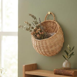 Wandpflanzkorb aus Rattan, Hängender Pflanzenhalter aus Weide, Rustikale Wohndekoration, Gartenorganizer im Landhausstil, Für drinnen und draußen