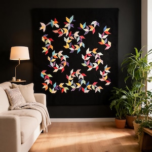 Scrappy Swallows Throw Quilt Pattern PDF, Flying Swallows Quilt Pattern, Modern Scrap Quilt Pattern, Patchwork Quilt, Instant Download