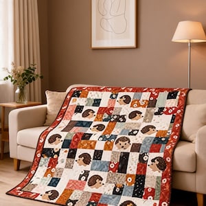 Brambles and Bows Throw Quilt Pattern PDF, Hedgehog Quilt Pattern, Woodland Animal Quilt, Patchwork Baby Quilt, Instant Download