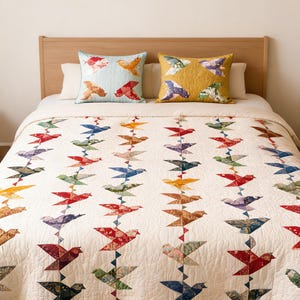Modello PDF per trapunta Paperbird, modello di cucito per trapunta con uccelli, trapunta patchwork moderna, trapunta ispirata alla natura, download digitale